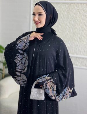Jan Jan Stone Detailed Bleu Stylish Abaya