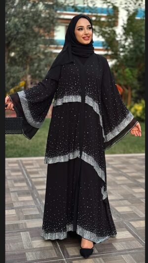 Crystals Stone Layer Baby Pink Chic Abaya