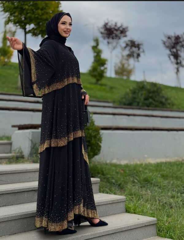 Gold Stone layer Brown Chic Abaya - Image 2
