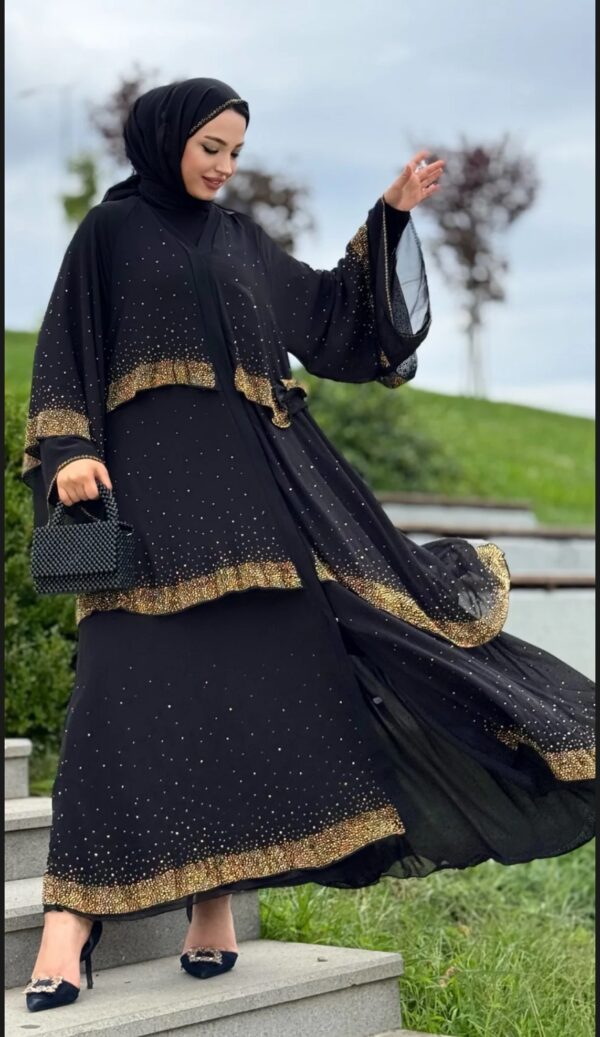 Gold Stone layer Brown Chic Abaya - Image 3