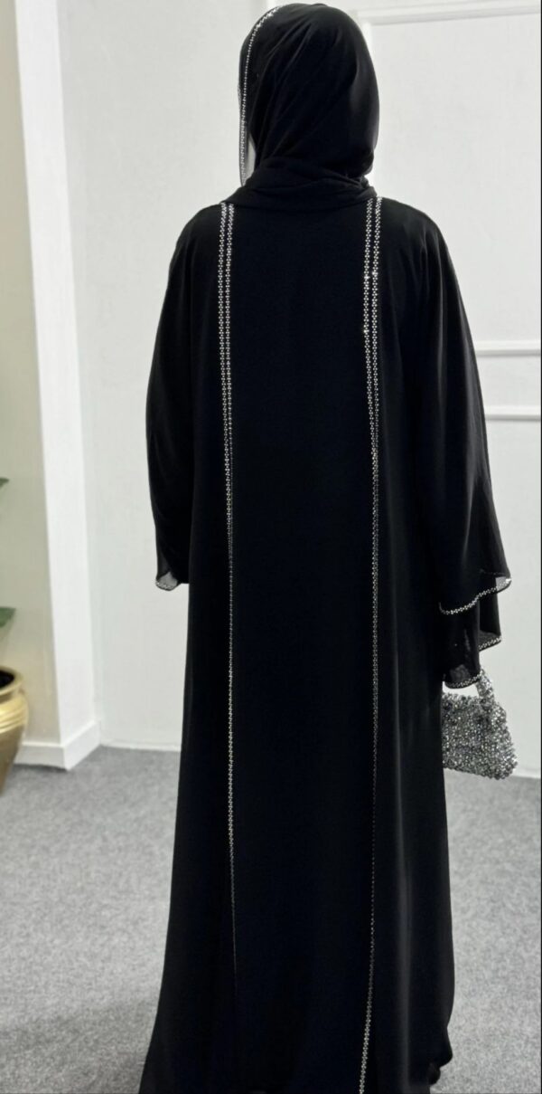 Black Abaya with Front Slit and Chakma Stone - Image 4