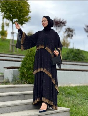Gold Stone layer Brown Chic Abaya
