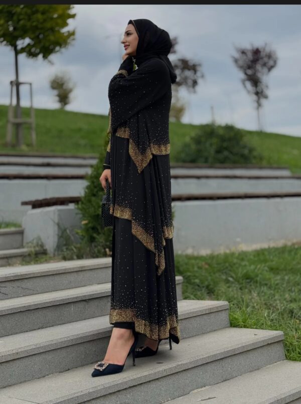 Gold Stone layer Brown Chic Abaya - Image 4