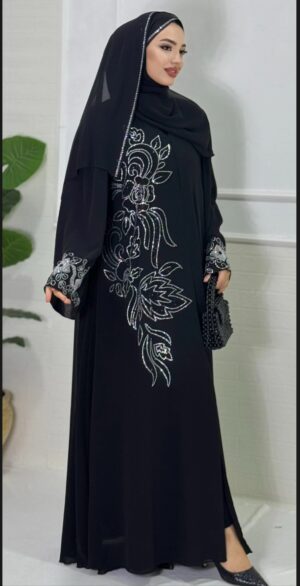 Black Stylish Abaya with Swarovski Stone Details