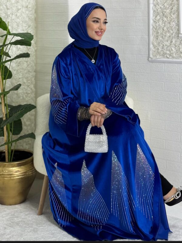 Velvet Blue Abaya With Jan Jan Stones - Image 2