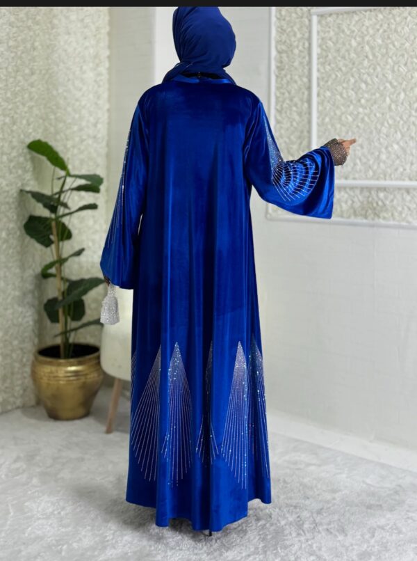 Velvet Blue Abaya With Jan Jan Stones - Image 3