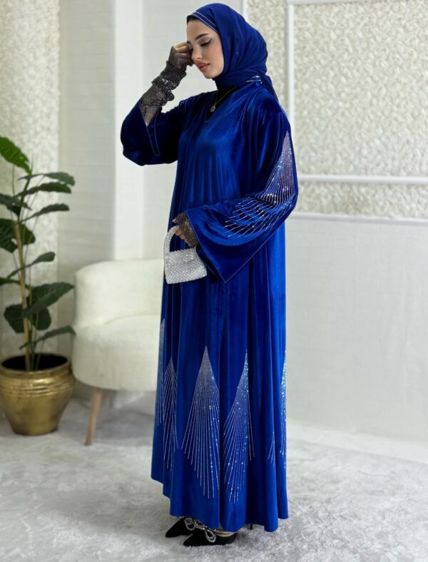 Velvet Blue Abaya With Jan Jan Stones - Image 4