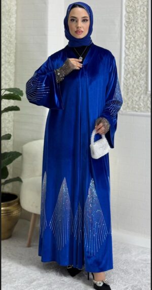 Velvet Blue Abaya With Jan Jan Stones