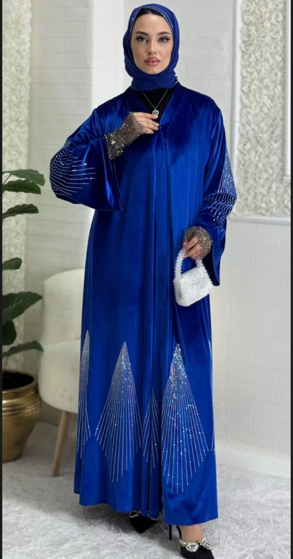 Velvet Blue Abaya With Jan Jan Stones