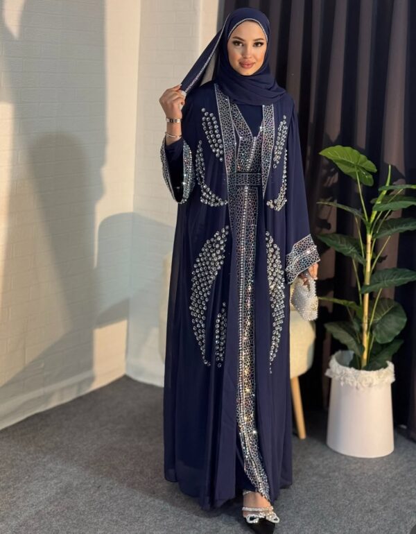 Luxury Stones Embroidered Navy Blue Abaya - Image 2