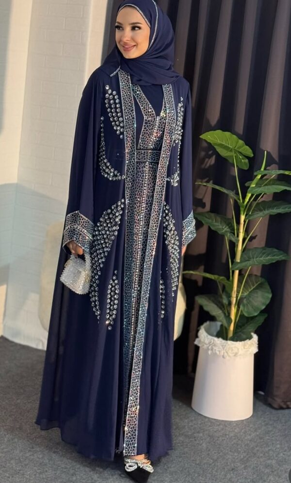 Luxury Stones Embroidered Navy Blue Abaya - Image 3