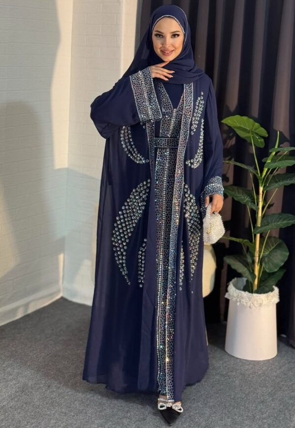 Luxury Stones Embroidered Navy Blue Abaya