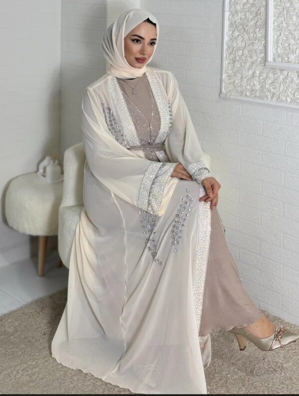 Luxury Stones Embroidered Cream Abaya - Image 2