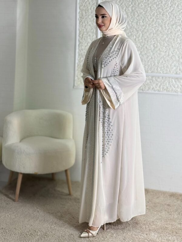 Luxury Stones Embroidered Cream Abaya - Image 4