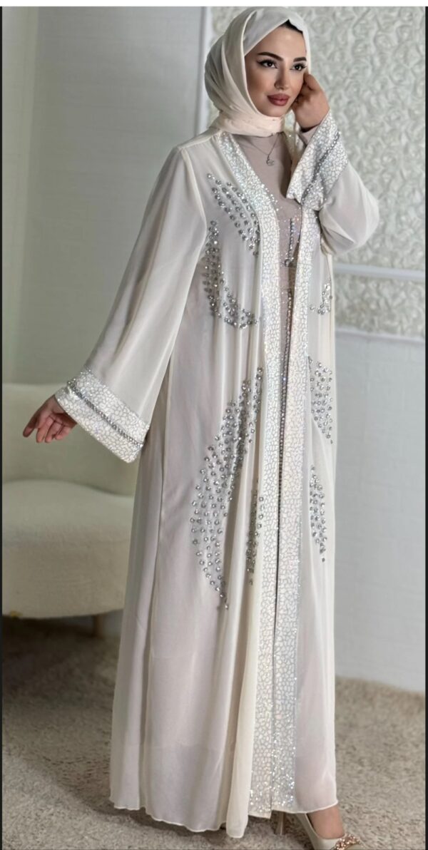 Luxury Stones Embroidered Cream Abaya