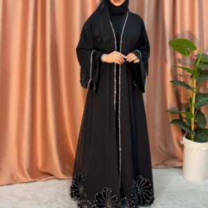 Black Abaya with Swarovski Stone – Elegant Floral Pattern Special Design