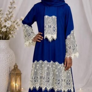 Elegant kids’ Navy blue abaya set with matching hijab